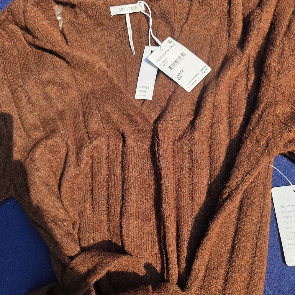 Brown V-Neck Sweater Dress By Stitchdrop Color "Raisin"